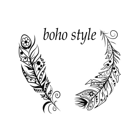 Vector Illustration  with feathers in boho styleのイラスト素材