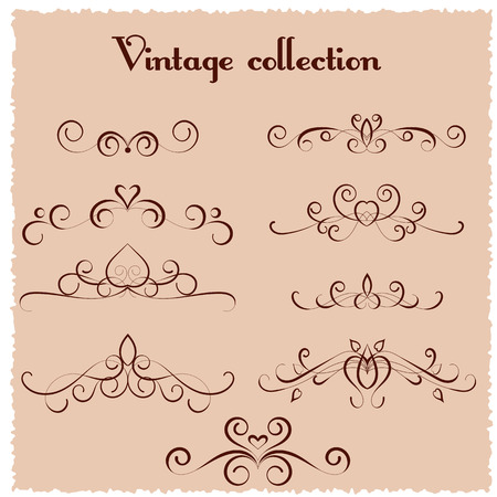 Set of vintage ornaments with floral elements for invitation, congratulation and greeting cardのイラスト素材