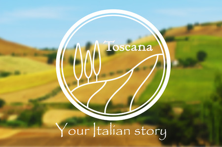 Toscana. Logo of Italian landscape on the blurred backgroundのイラスト素材
