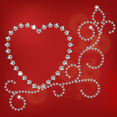 Vector shiny diamond heart on red backgroundのイラスト素材