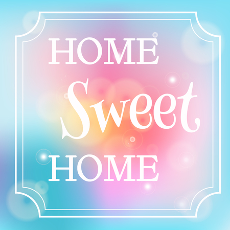 Home sweet home vector poster on blue and pink blurred backgroundのイラスト素材