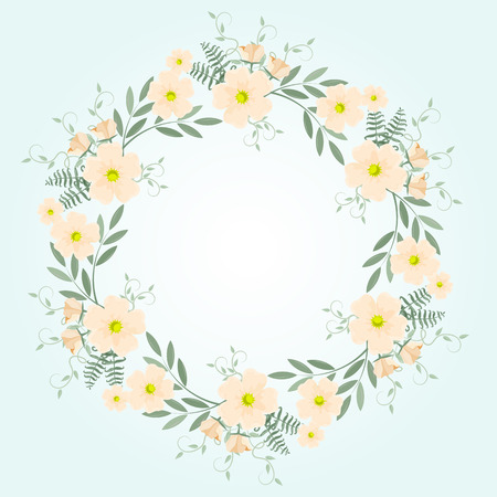 floral wreath on the blue background. illustrationのイラスト素材