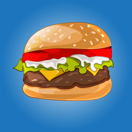 Hamburger on the blue background, vector iconのイラスト素材