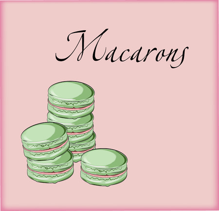 Sweet green french macaroons Dessert fruit macaroons are on the pale vintage backgroundのイラスト素材