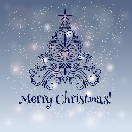 Christmas Tree design on the blue backgroundのイラスト素材