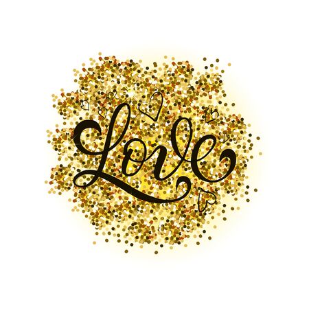 Gold vector glitter heart. Love design card poster postcard backgroundのイラスト素材