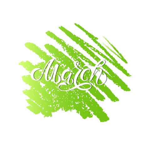 SPRING MONTH VECTOR HAND LETTERING. HELLO MARCH. MARCH MONTHのイラスト素材