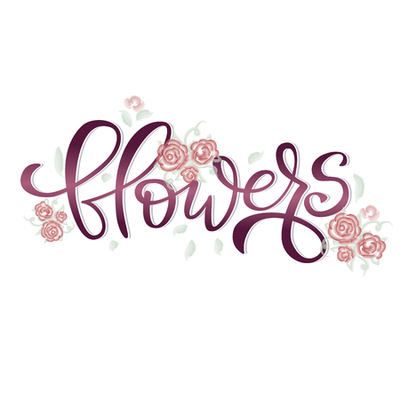 Flowers lettering card on white backgroundのイラスト素材