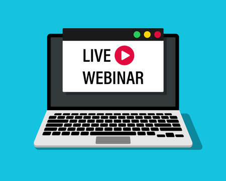 Live Webinar advertising on a laptop screen. Vector illustration for web designのイラスト素材