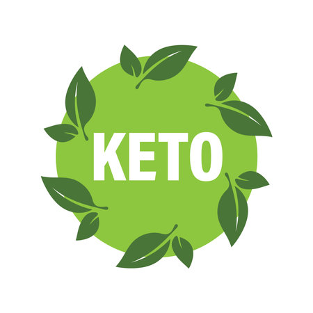 Keto sticker. Keto diet green label with leaves.のイラスト素材