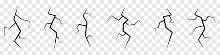 Set of crack shapes isolated on transparent background. Vector elements for designのイラスト素材