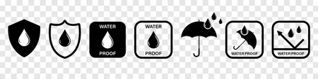 Waterproof sign collection. Water resistant icons for package. Vector elementsのイラスト素材