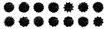 Collection of grunge label shapes. Set of black vintage stickers. Shop badges. Vector designのイラスト素材