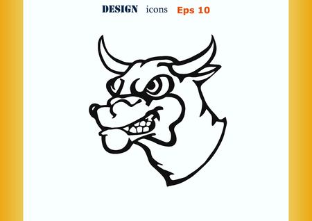 Vector illustration of the evil head, ferocious, aggressive bull. Predatory, dangerous beast. Angry bison.のイラスト素材