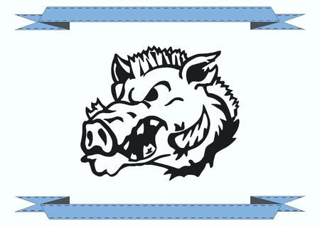Vector illustration of the evil head, ferocious, aggressive boar. Predatory, dangerous beast. Angry wild boar. piggy web icon.のイラスト素材