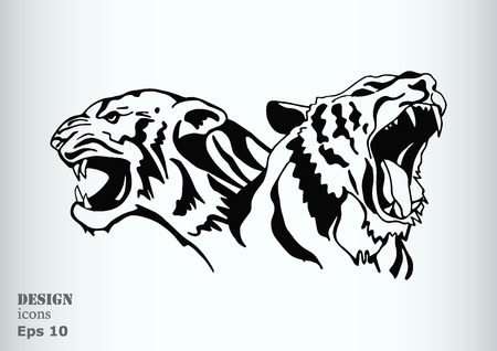 Vector illustration of an evil, savage, aggressive tiger. Predatory, dangerous beast. Angry Tiger.のイラスト素材