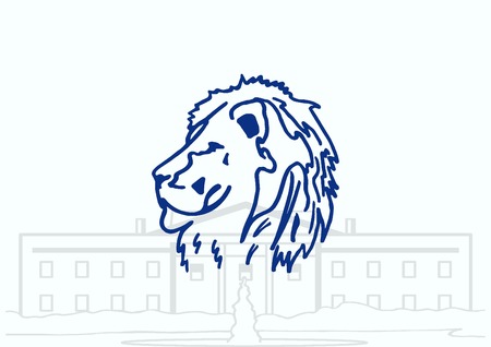 Vector illustration of the evil head, ferocious, aggressive lion. Predatory, dangerous beast. Angry lion.のイラスト素材