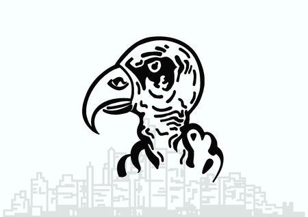 Vector illustration of the evil head, ferocious, aggressive vulture. Predatory, dangerous beast. Angry Eagle.のイラスト素材