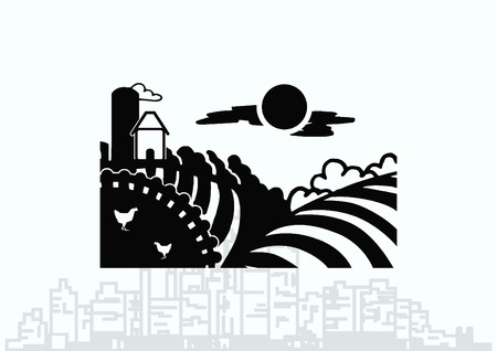 Retro landscapes. Editable EPS10 vector illustration, Agriculture field.のイラスト素材