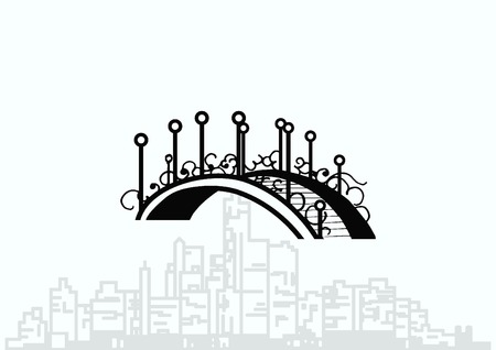 City silhouette icon. Vector illustration. logo bridge. Bridge over river. City landscape.のイラスト素材