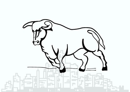 Vector illustration of the evil head, ferocious, aggressive bull. Predatory, dangerous beast. Angry bison.のイラスト素材