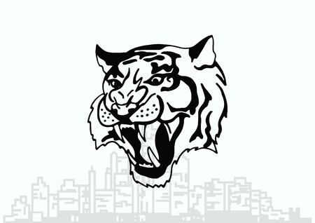 Vector illustration of an evil, savage, aggressive tiger. Predatory, dangerous beast. Angry Tiger.のイラスト素材