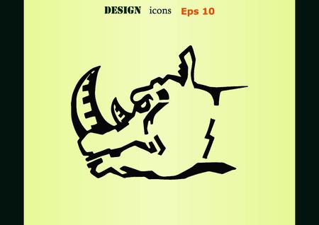 Vector illustration of the evil head, ferocious, aggressive rhino.  Predatory, dangerous beast. Angry rhino.のイラスト素材