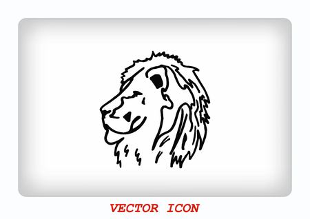 Vector illustration of the evil head, ferocious, aggressive lion. Predatory, dangerous beast. Angry lion.のイラスト素材