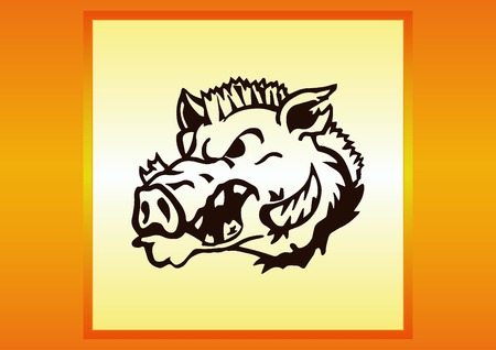 Vector illustration of the evil head, ferocious, aggressive boar. Predatory, dangerous beast. Angry wild boar. piggy web icon.のイラスト素材