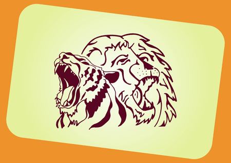 Vector illustration of the evil head, ferocious, aggressive lion. Predatory, dangerous beast. Angry lion.のイラスト素材