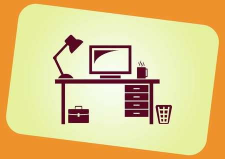 Computer on the table icon. Workplace programmer icon.のイラスト素材