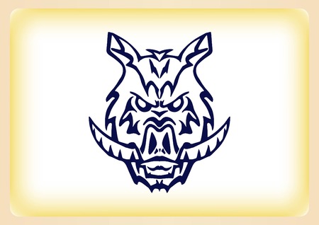 Vector illustration of the evil head, ferocious, aggressive boar. Predatory, dangerous beast. Angry wild boar. piggy web icon.のイラスト素材
