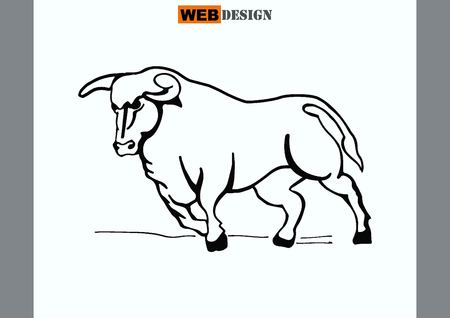 Vector illustration of the evil head, ferocious, aggressive bull. Predatory, dangerous beast. Angry bison.のイラスト素材