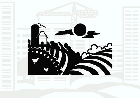 Retro landscapes. Editable EPS10 vector illustration, Agriculture field.のイラスト素材