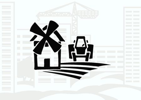 Retro landscapes. Editable EPS10 vector illustration, Agriculture field.のイラスト素材