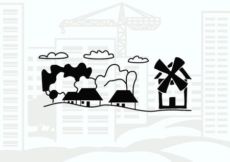 Retro landscapes. Editable EPS10 vector illustration, Agriculture field.のイラスト素材