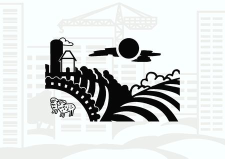 Retro landscapes. Editable EPS10 vector illustration, Agriculture field.のイラスト素材