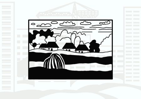 Retro landscapes. Editable EPS10 vector illustration, Agriculture field.のイラスト素材