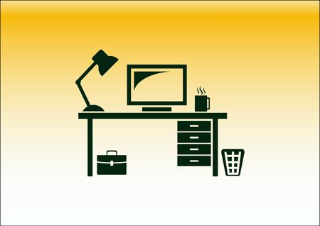 Computer on the table icon. Workplace programmer icon.のイラスト素材