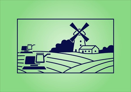 Retro landscapes. Editable EPS10 vector illustration, Agriculture field.のイラスト素材