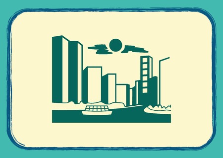 City silhouette icon. Vector Illustration. City landscape.のイラスト素材