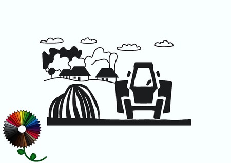 Retro landscapes. Editable vector illustration, Agriculture field.のイラスト素材