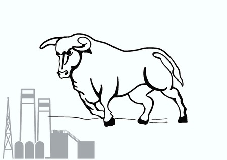 Vector illustration of the evil head, ferocious, aggressive bull. Predatory, dangerous beast. Angry bison.のイラスト素材
