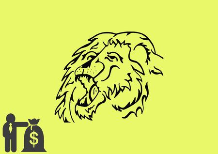 Vector illustration of the evil head, ferocious, aggressive lion. Predatory, dangerous beast. Angry lion.のイラスト素材