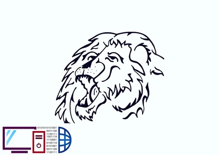 Vector illustration of the evil head, ferocious, aggressive lion. Predatory, dangerous beast. Angry lion.のイラスト素材