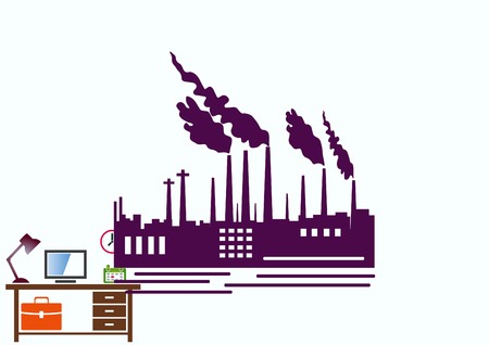 Factory silhouette icon. Vector Illustration. Industrial landscape. Heavy industry.のイラスト素材