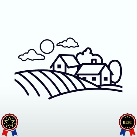 Farm products logo, Retro landscapes. Editable EPS10 vector illustration, Agriculture field.のイラスト素材