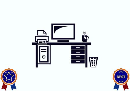 Computer on the table icon. Workplace programmer icon.のイラスト素材