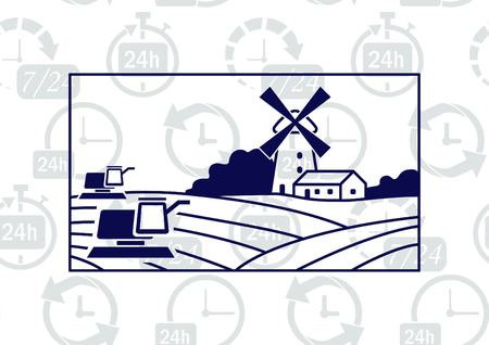 Retro landscapes.Agriculture field.のイラスト素材