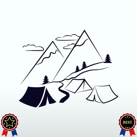 Mountain landscape. Camping icon.のイラスト素材